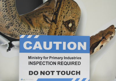 Caution Signage: Ministry for Primary Industries Inspection Required. Do Not Touch.